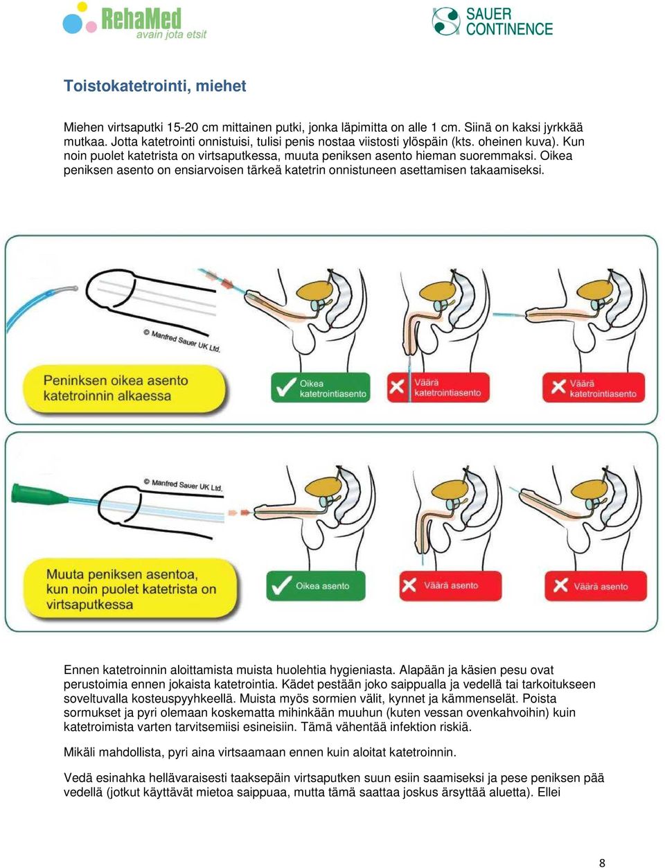 Oikea peniksen asento on ensiarvoisen tärkeä katetrin onnistuneen asettamisen takaamiseksi. Ennen katetroinnin aloittamista muista huolehtia hygieniasta.