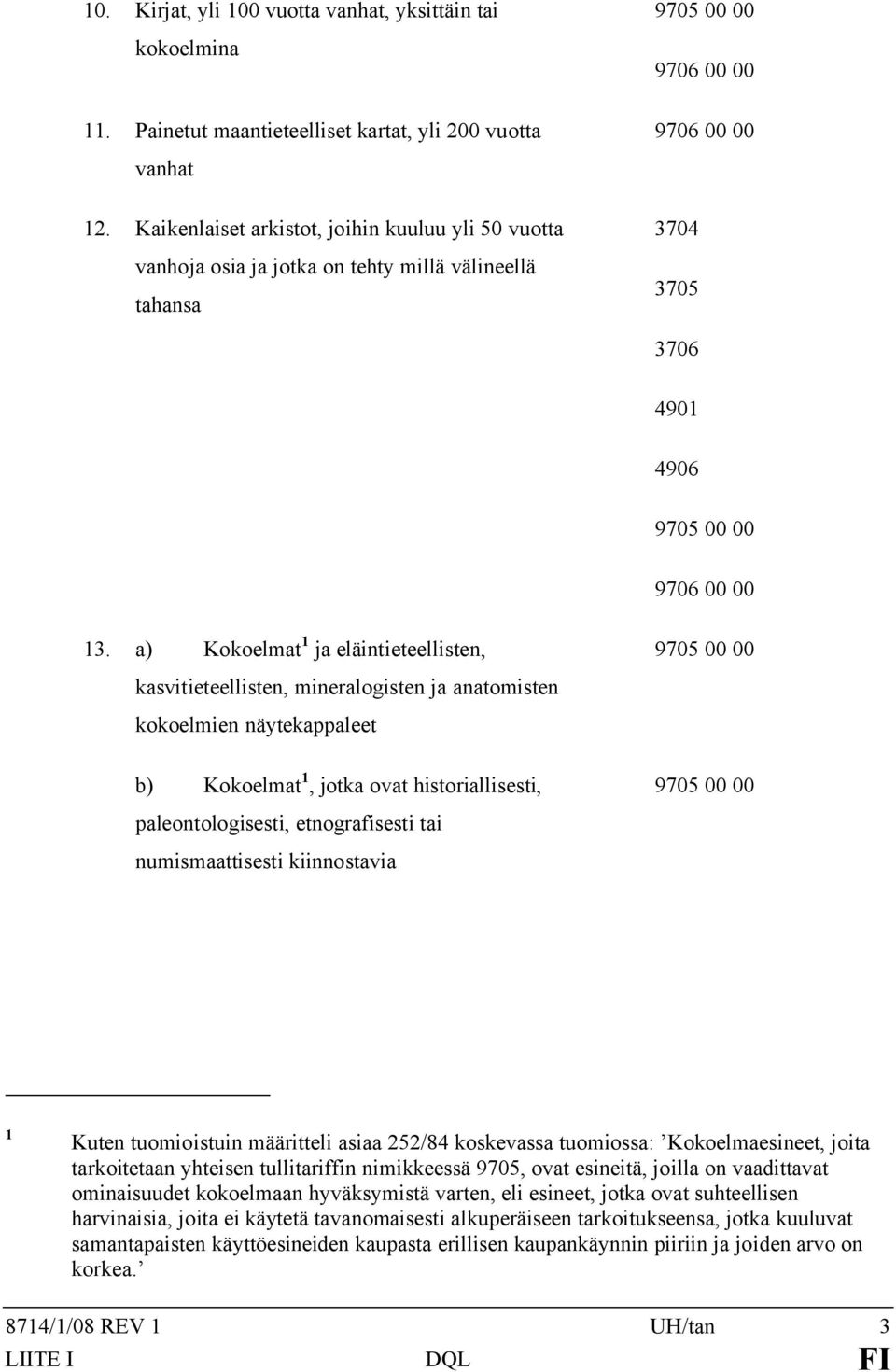a) Kokoelmat 1 ja eläintieteellisten, kasvitieteellisten, mineralogisten ja anatomisten kokoelmien näytekappaleet b) Kokoelmat 1, jotka ovat historiallisesti, paleontologisesti, etnografisesti tai
