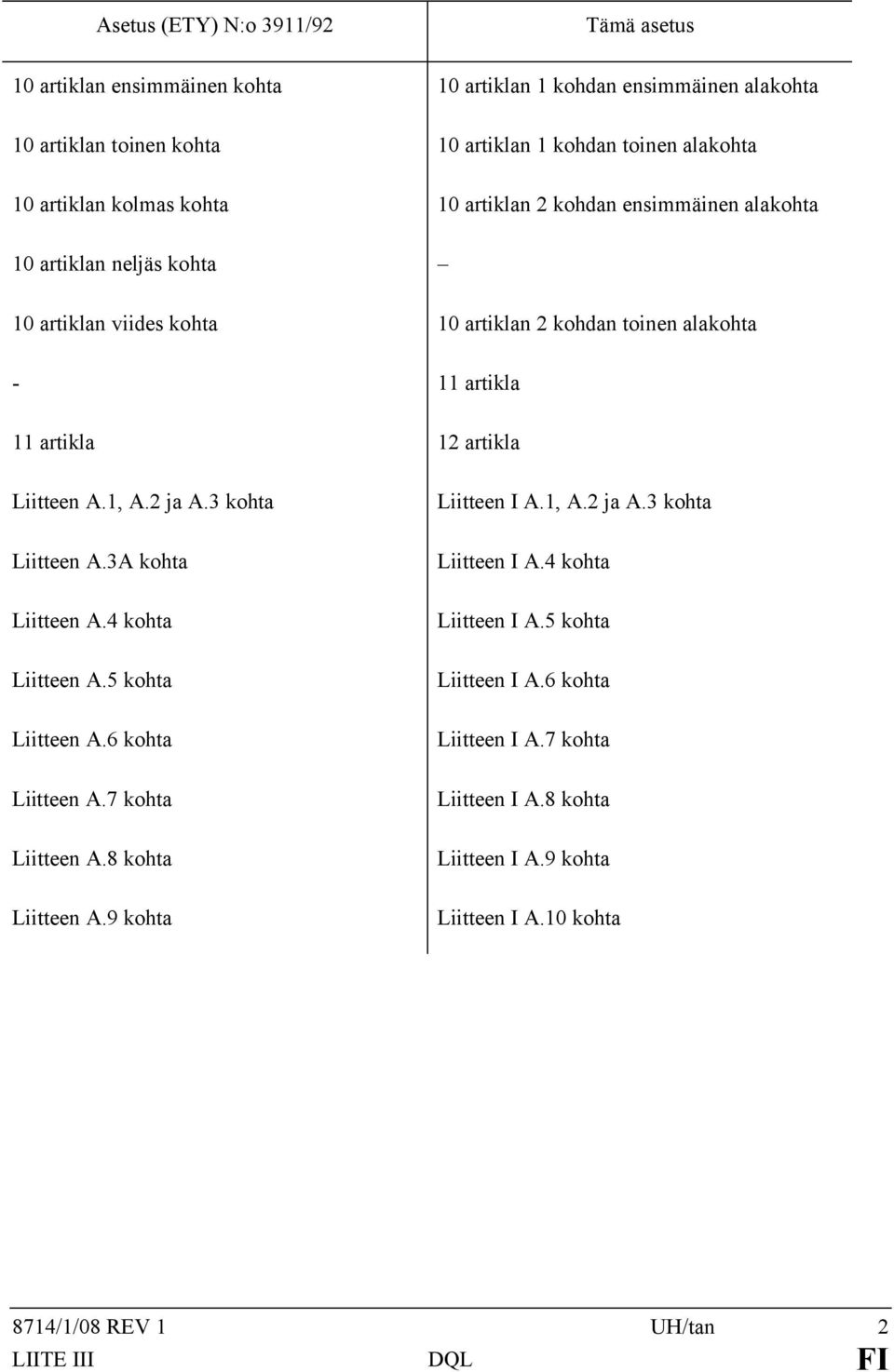 A.1, A.2 ja A.3 kohta Liitteen A.3A kohta Liitteen A.4 kohta Liitteen A.5 kohta Liitteen A.6 kohta Liitteen A.7 kohta Liitteen A.8 kohta Liitteen A.9 kohta Liitteen I A.1, A.2 ja A.3 kohta Liitteen I A.