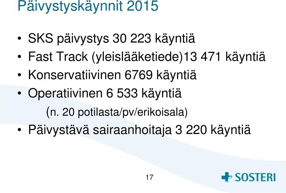 6769 käyntiä Operatiivinen 6 533 käyntiä (n.