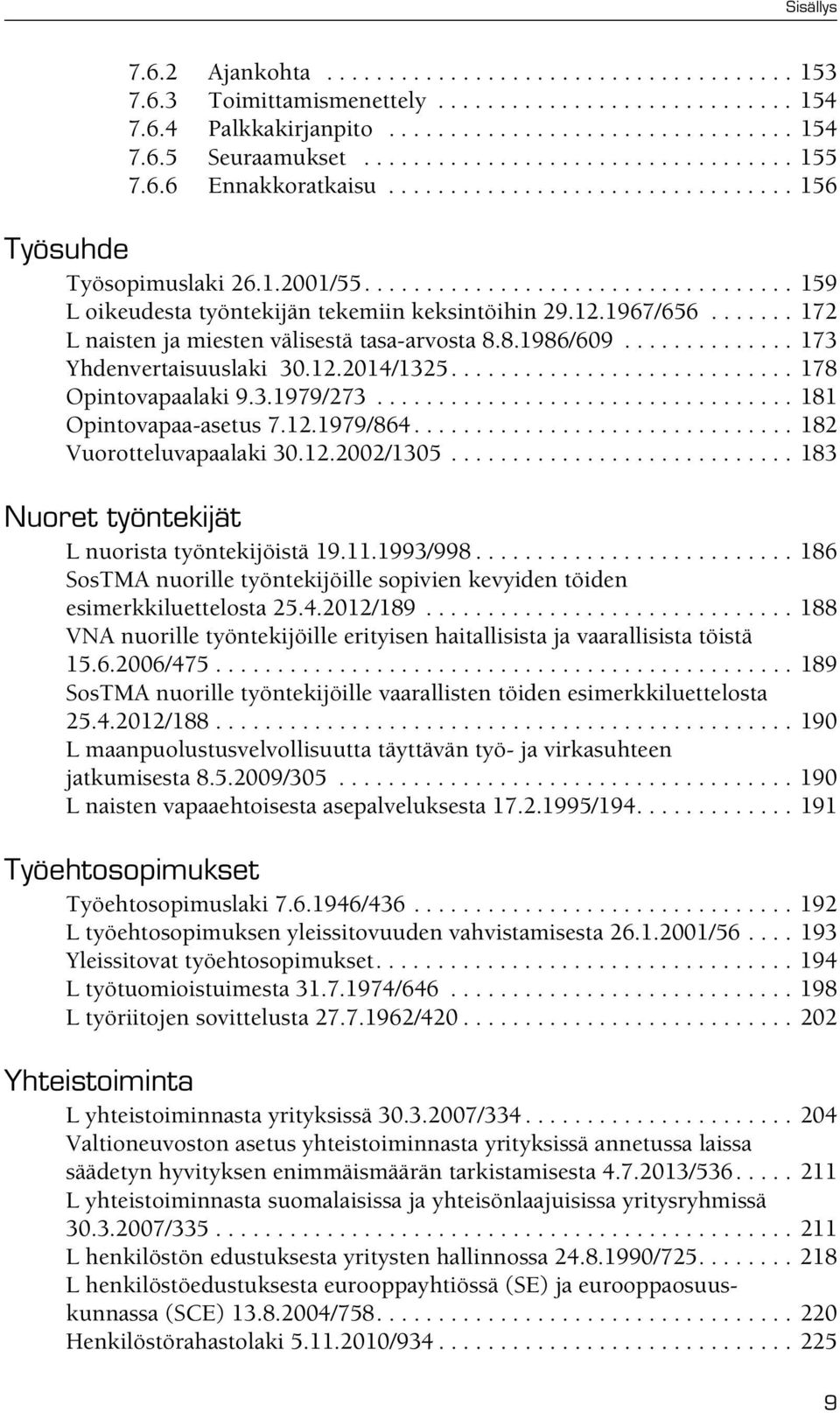 12.1967/656....... 172 L naisten ja miesten välisestä tasa-arvosta 8.8.1986/609.............. 173 Yhdenvertaisuuslaki 30.12.2014/1325............................ 178 Opintovapaalaki 9.3.1979/273.