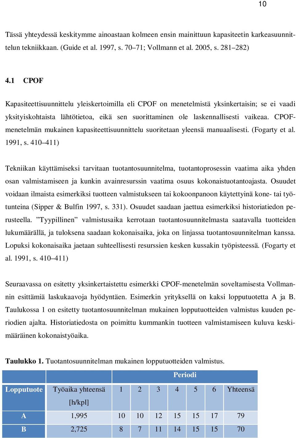 CPOFmenetelmän mukainen kapasiteettisuunnittelu suoritetaan yleensä manuaalisesti. (Fogarty et al. 1991, s.