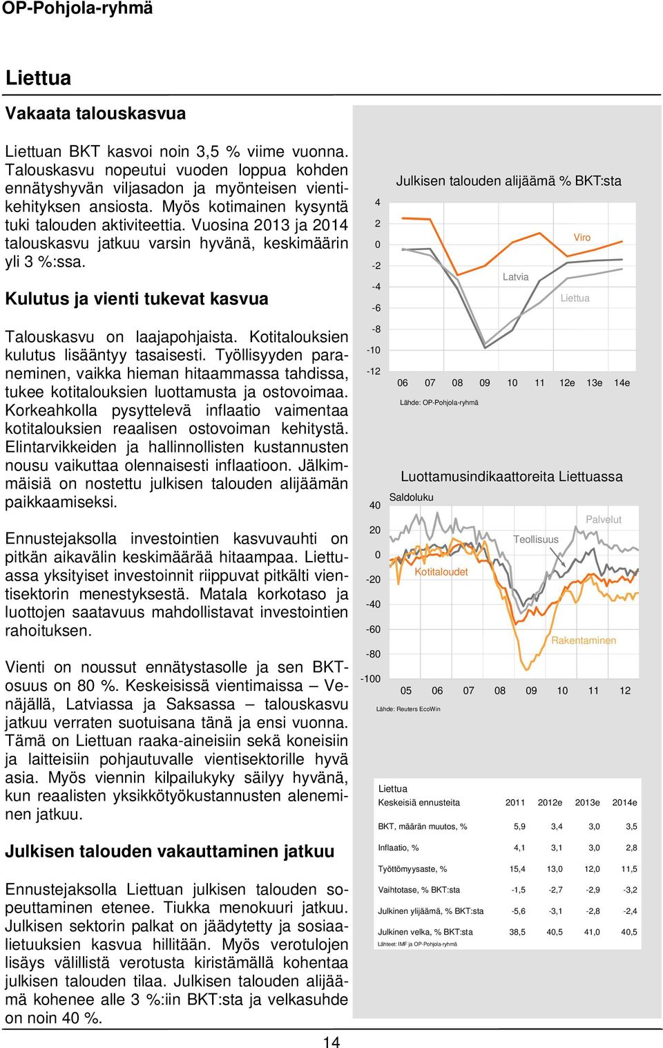 Kulutus ja vienti tukevat kasvua - - - Julkisen talouden alijäämä BKT:sta Viro Latvia Liettua Talouskasvu on laajapohjaista. Kotitalouksien kulutus lisääntyy tasaisesti.