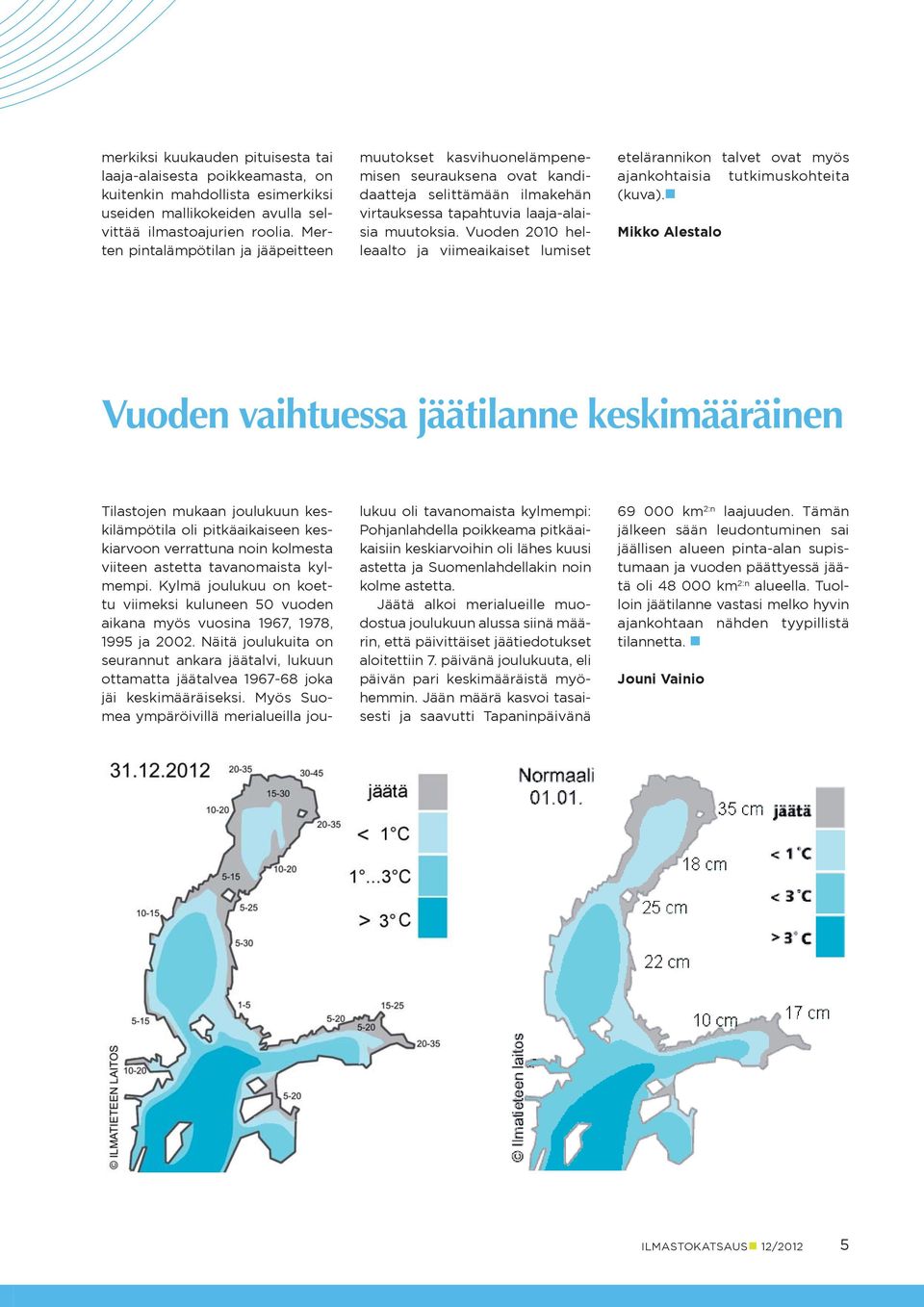 Vuoden helleaalto ja viimeaikaiset lumiset etelärannikon talvet ovat myös ajankohtaisia tutkimuskohteita (kuva).