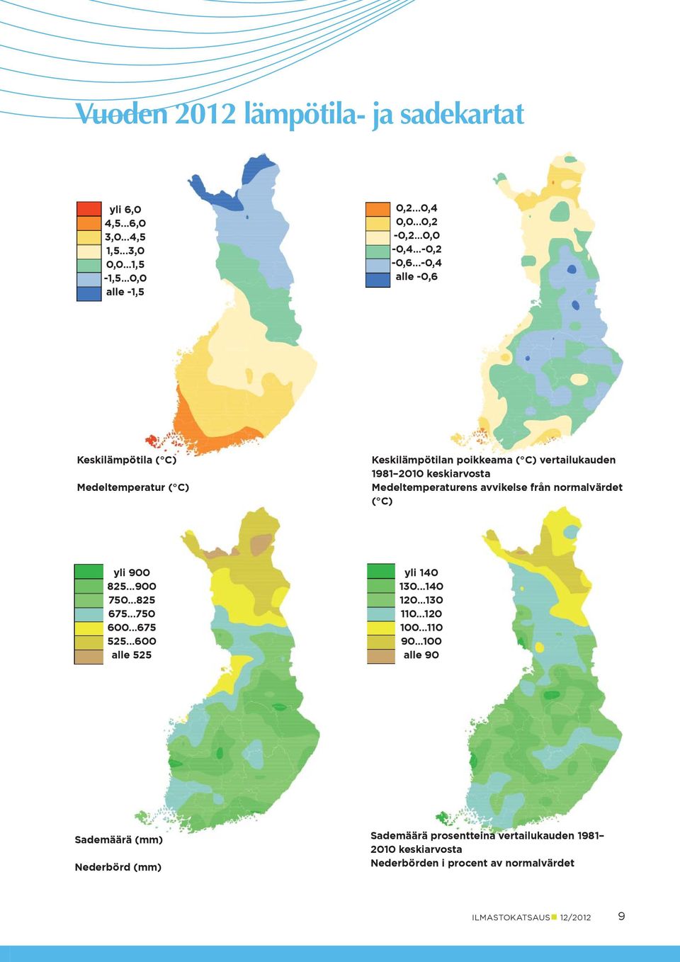 Medeltemperaturens avvikelse från normalvärdet ( C) yli 9 8...9 75...8 675...75 6...675 5...6 alle 5 yli 14 1...14 1...1 1...1...1 9.