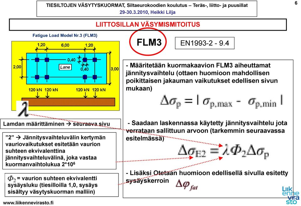 seuraava sivu 2 Jännitysvaihteluvälin kertymän vauriovaikutukset esitetään vaurion suhteen ekvivalenttina jännitysvaihteluvälinä, joka vastaa kuormanvaihtolukua 2*10 6 =