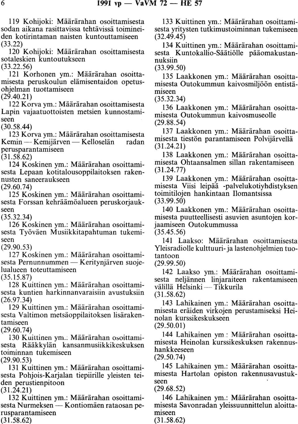 21) 122 Korva ym.: Määrärahan osoittamisesta Lapin vajaatuottoisten metsien kunnostamiseen (30.58.44) 123 Korva ym.