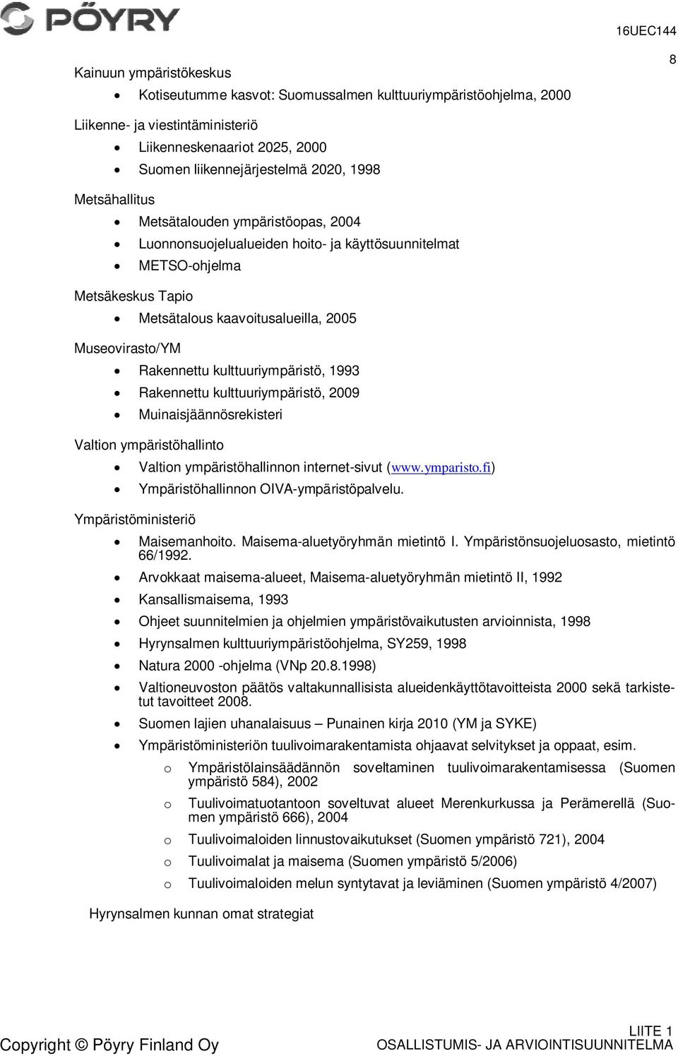 kulttuuriympäristö, 1993 Rakennettu kulttuuriympäristö, 2009 Muinaisjäännösrekisteri Valtion ympäristöhallinto Ympäristöministeriö Valtion ympäristöhallinnon internet-sivut (www.ymparisto.