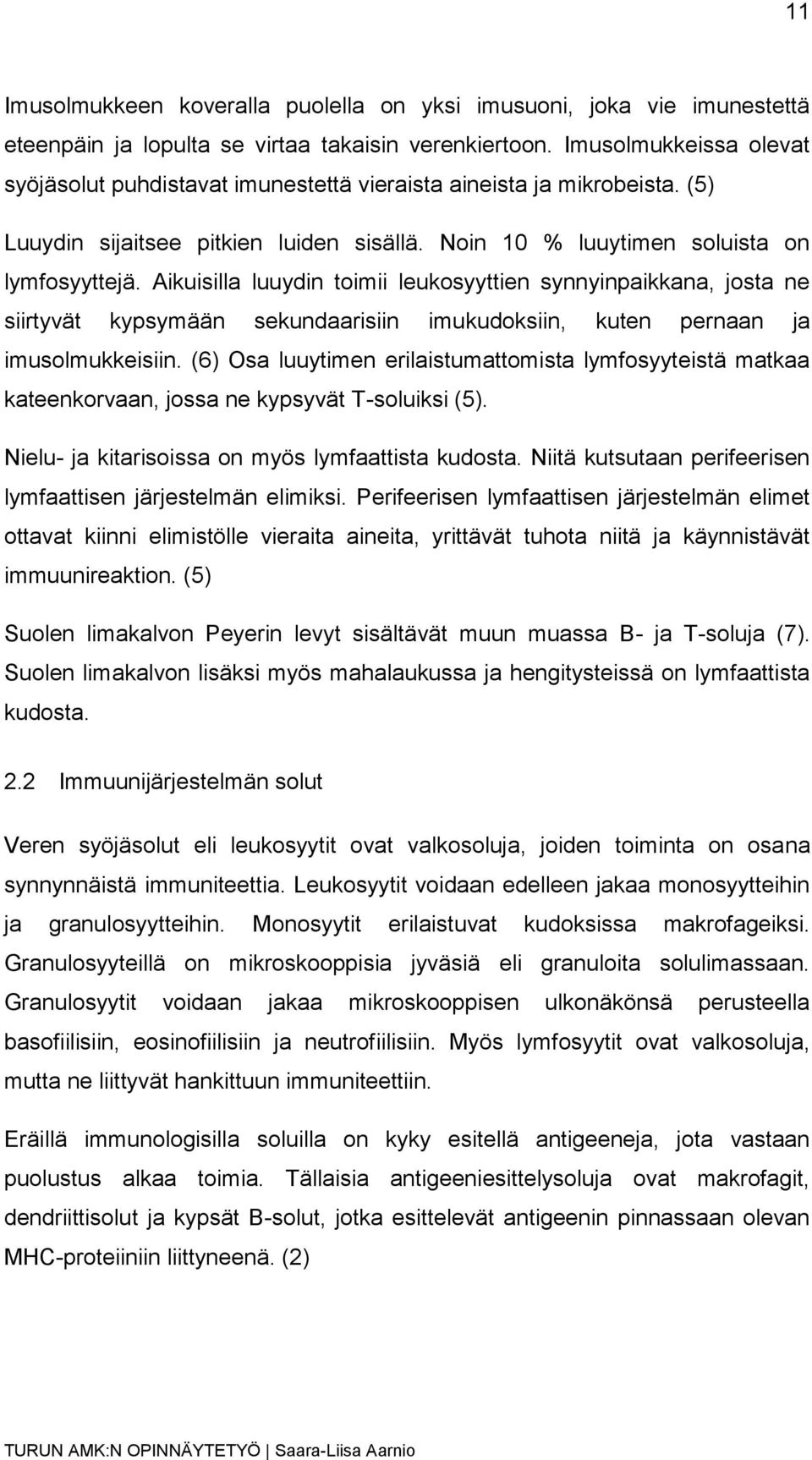 Aikuisilla luuydin toimii leukosyyttien synnyinpaikkana, josta ne siirtyvät kypsymään sekundaarisiin imukudoksiin, kuten pernaan ja imusolmukkeisiin.