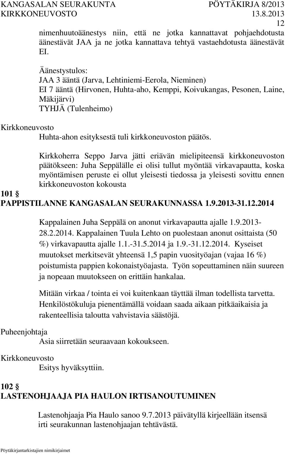 kirkkoneuvoston päätös.