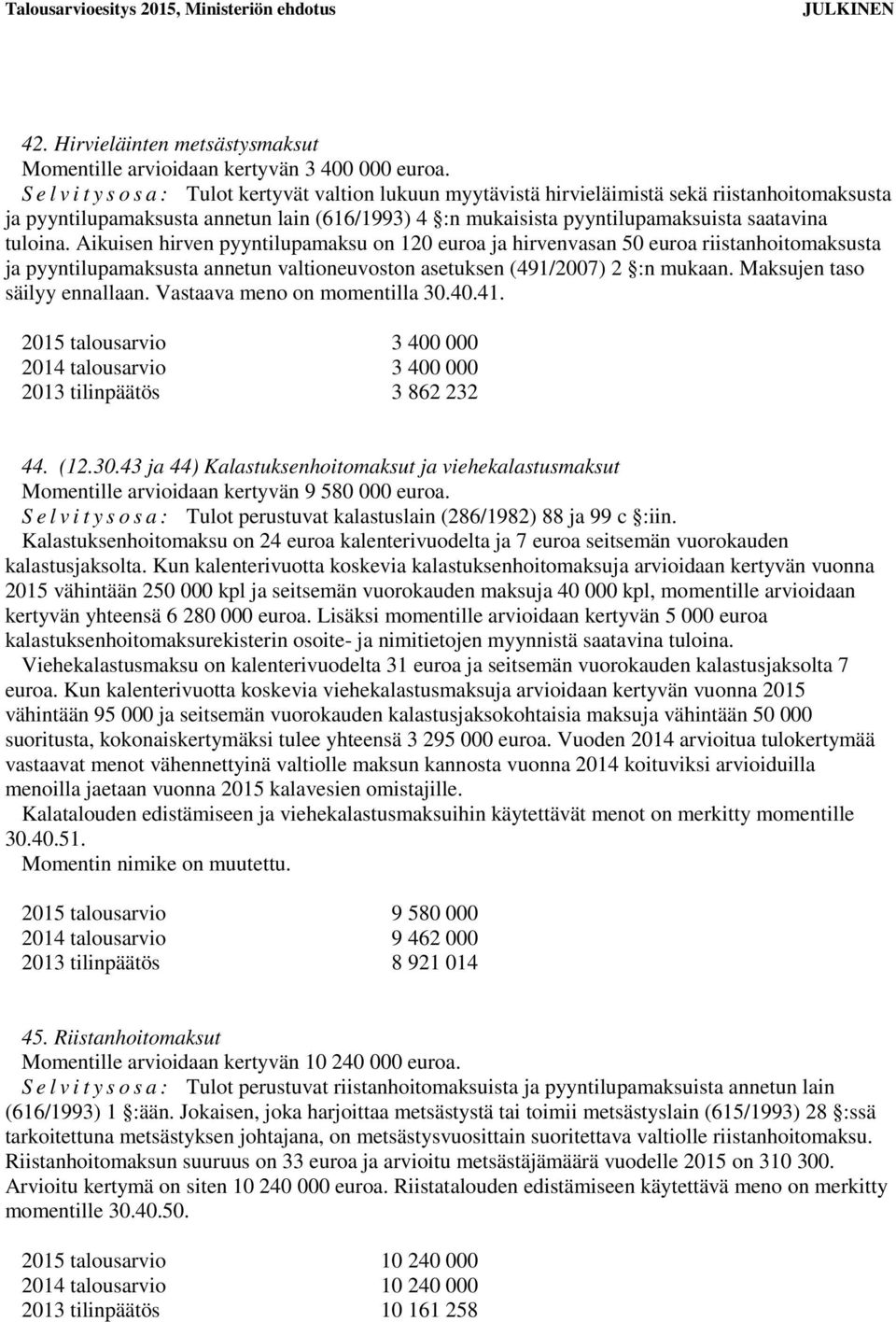 tuloina. Aikuisen hirven pyyntilupamaksu on 120 euroa ja hirvenvasan 50 euroa riistanhoitomaksusta ja pyyntilupamaksusta annetun valtioneuvoston asetuksen (491/2007) 2 :n mukaan.