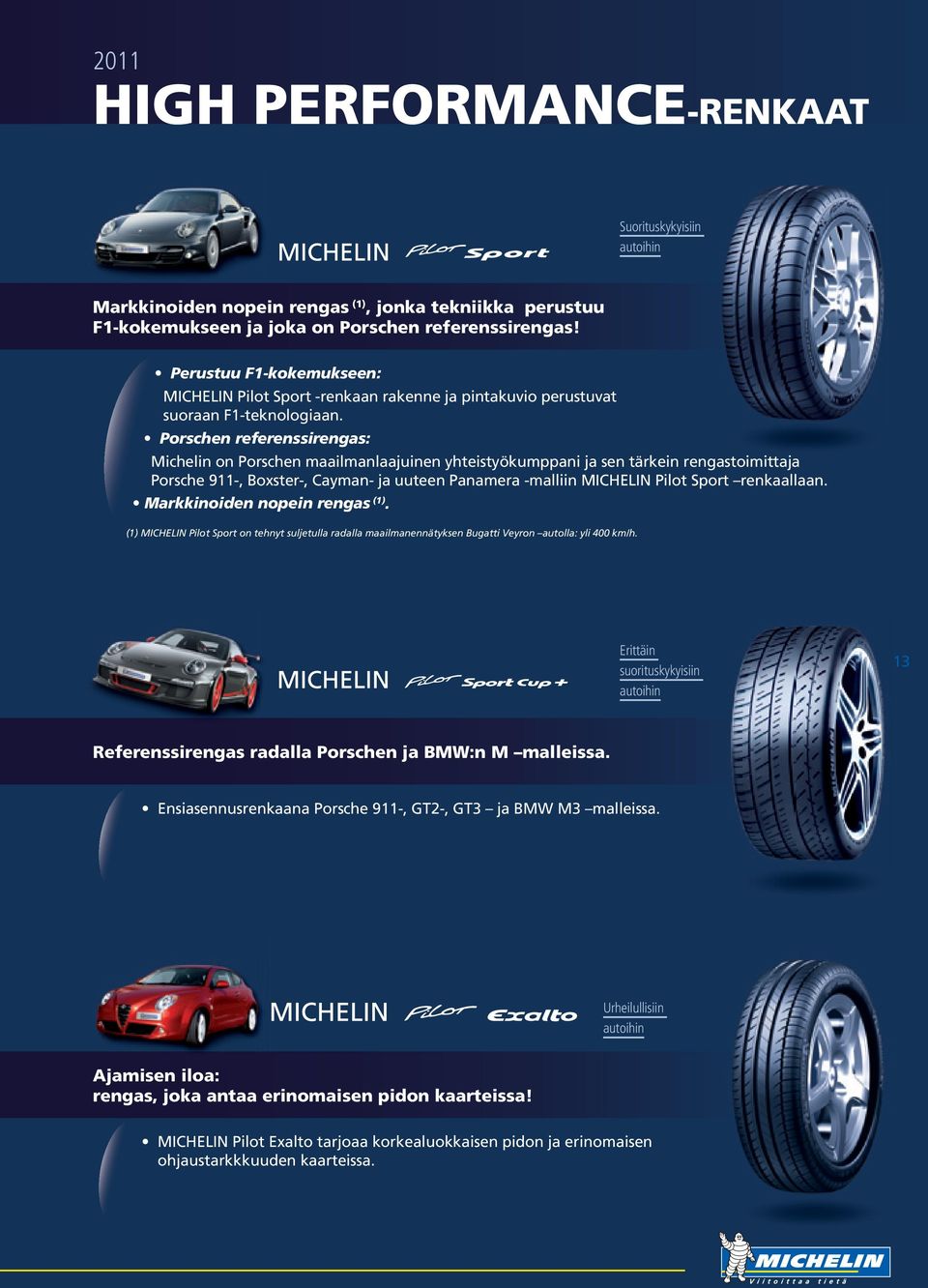 Porschen referenssirengas: Michelin on Porschen maailmanlaajuinen yhteistyökumppani ja sen tärkein rengastoimittaja Porsche 911-, Boxster-, Cayman- ja uuteen Panamera -malliin MICHELIN Pilot Sport