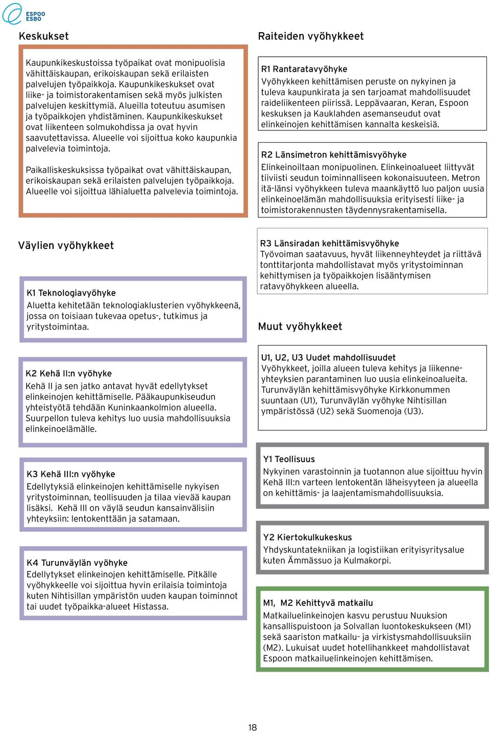 Kaupunkikeskukset ovat liikenteen solmukohdissa ja ovat hyvin saavutettavissa. Alueelle voi sijoittua koko kaupunkia palvelevia toimintoja.