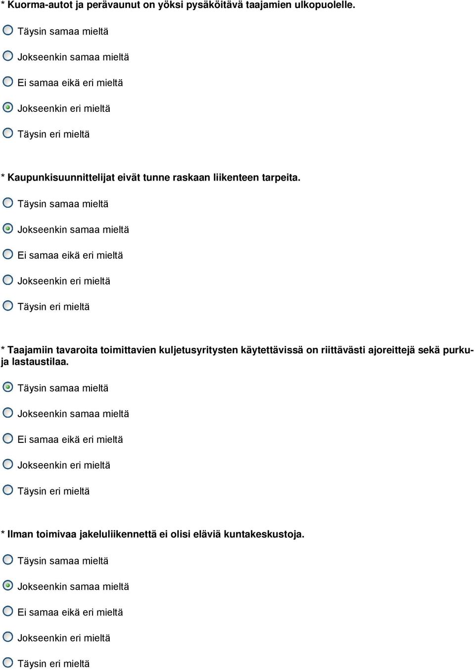 * Taajamiin tavaroita toimittavien kuljetusyritysten käytettävissä on riittävästi