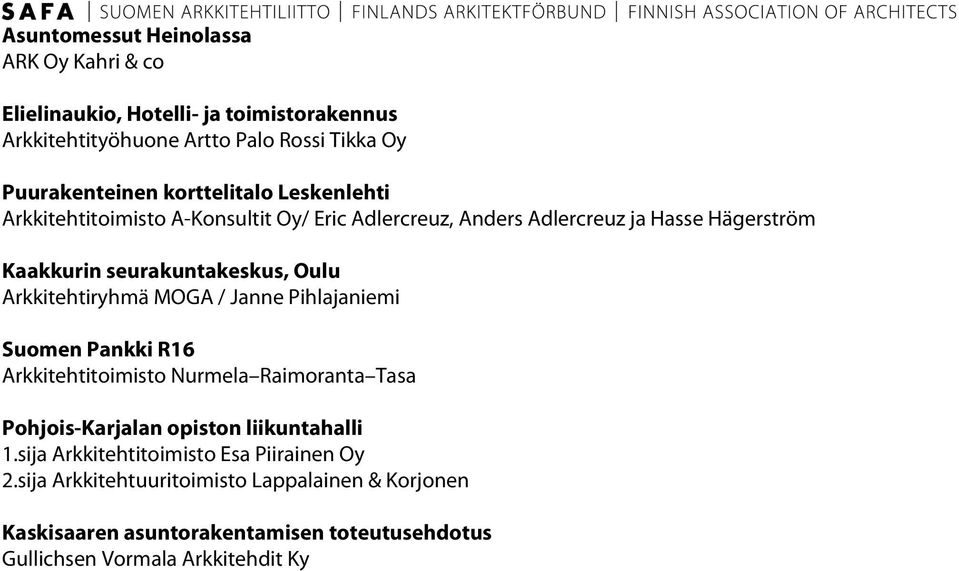 Arkkitehtiryhmä MOGA / Janne Pihlajaniemi Suomen Pankki R16 Arkkitehtitoimisto Nurmela Raimoranta Tasa Pohjois-Karjalan opiston liikuntahalli 1.