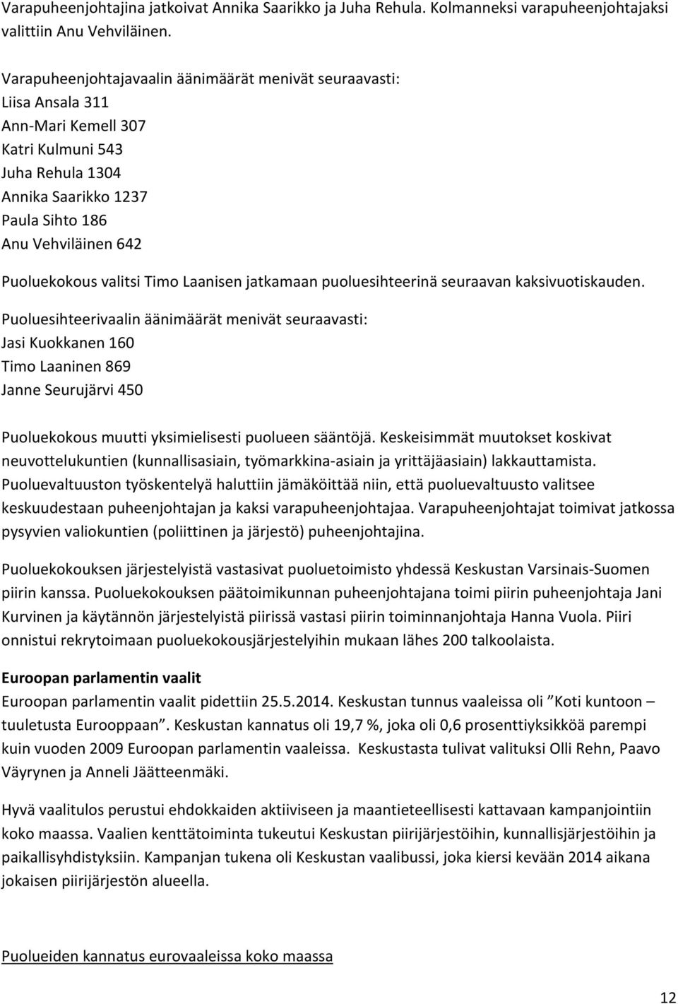 valitsi Timo Laanisen jatkamaan puoluesihteerinä seuraavan kaksivuotiskauden.