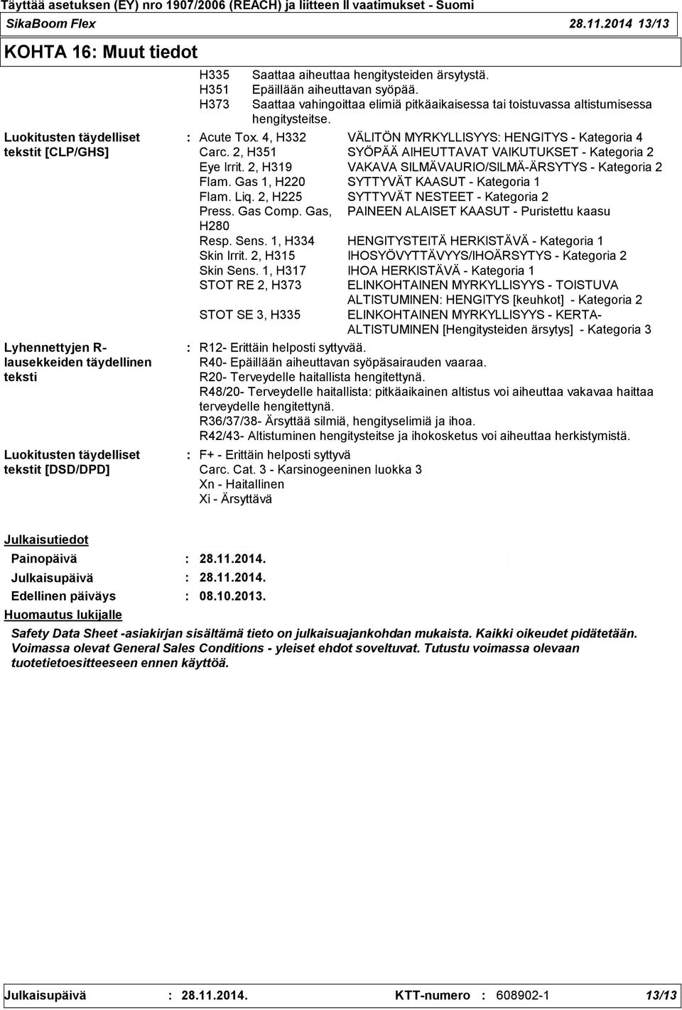 hengitysteiden ärsytystä. Epäillään aiheuttavan syöpää. Saattaa vahingoittaa elimiä pitkäaikaisessa tai toistuvassa altistumisessa hengitysteitse. Acute Tox.