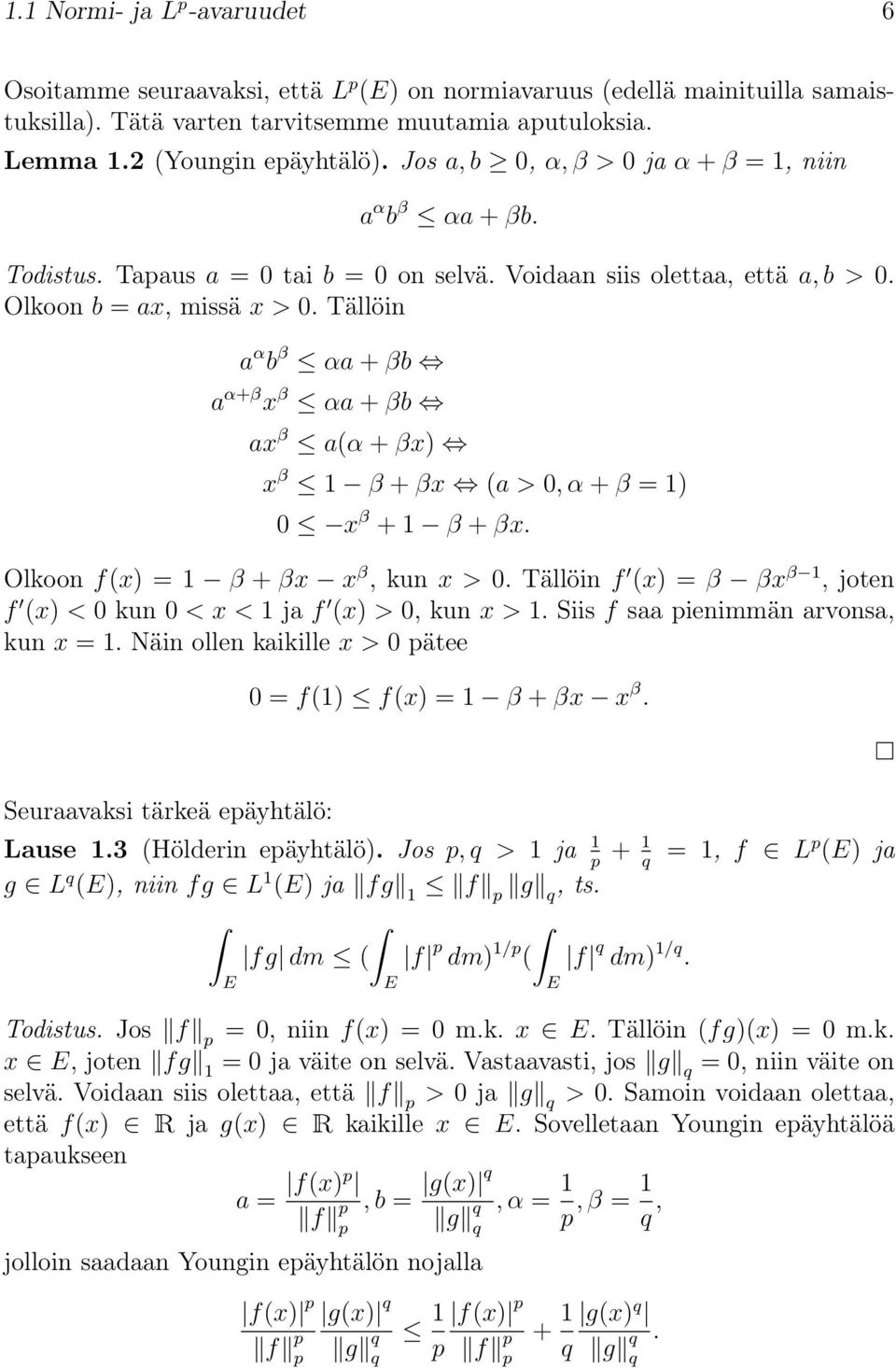 Tällöin a α b β αa + βb a α+β x β αa + βb ax β a(α + βx) x β 1 β + βx (a > 0, α + β = 1) 0 x β + 1 β + βx. Olkoon f(x) = 1 β + βx x β, kun x > 0.