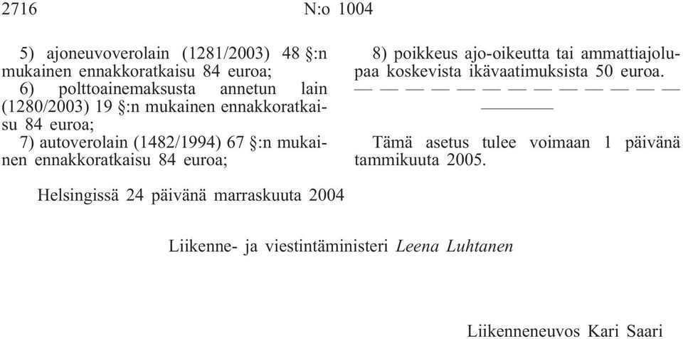 8) poikkeus ajo-oikeutta tai ammattiajolupaa koskevista ikävaatimuksista 50 euroa.