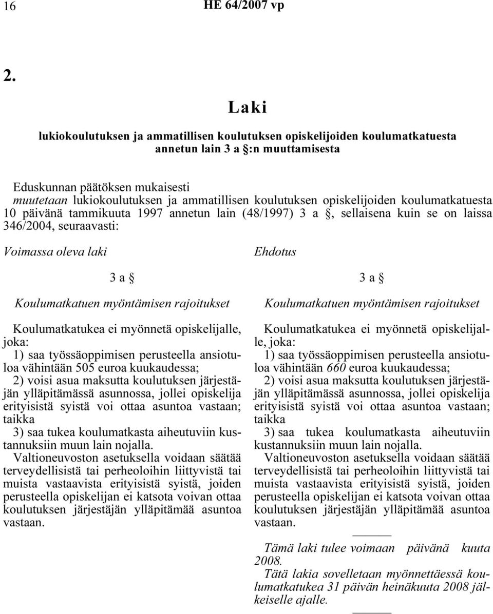 myöntämisen rajoitukset Koulumatkatukea ei myönnetä opiskelijalle, joka: 1) saa työssäoppimisen perusteella ansiotuloa vähintään 505 euroa kuukaudessa; 2) voisi asua maksutta koulutuksen järjestäjän