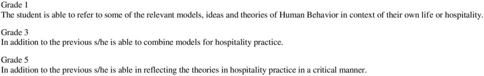 Grade 3 In addition to the previous s/he is able to combine models for hospitality practice.
