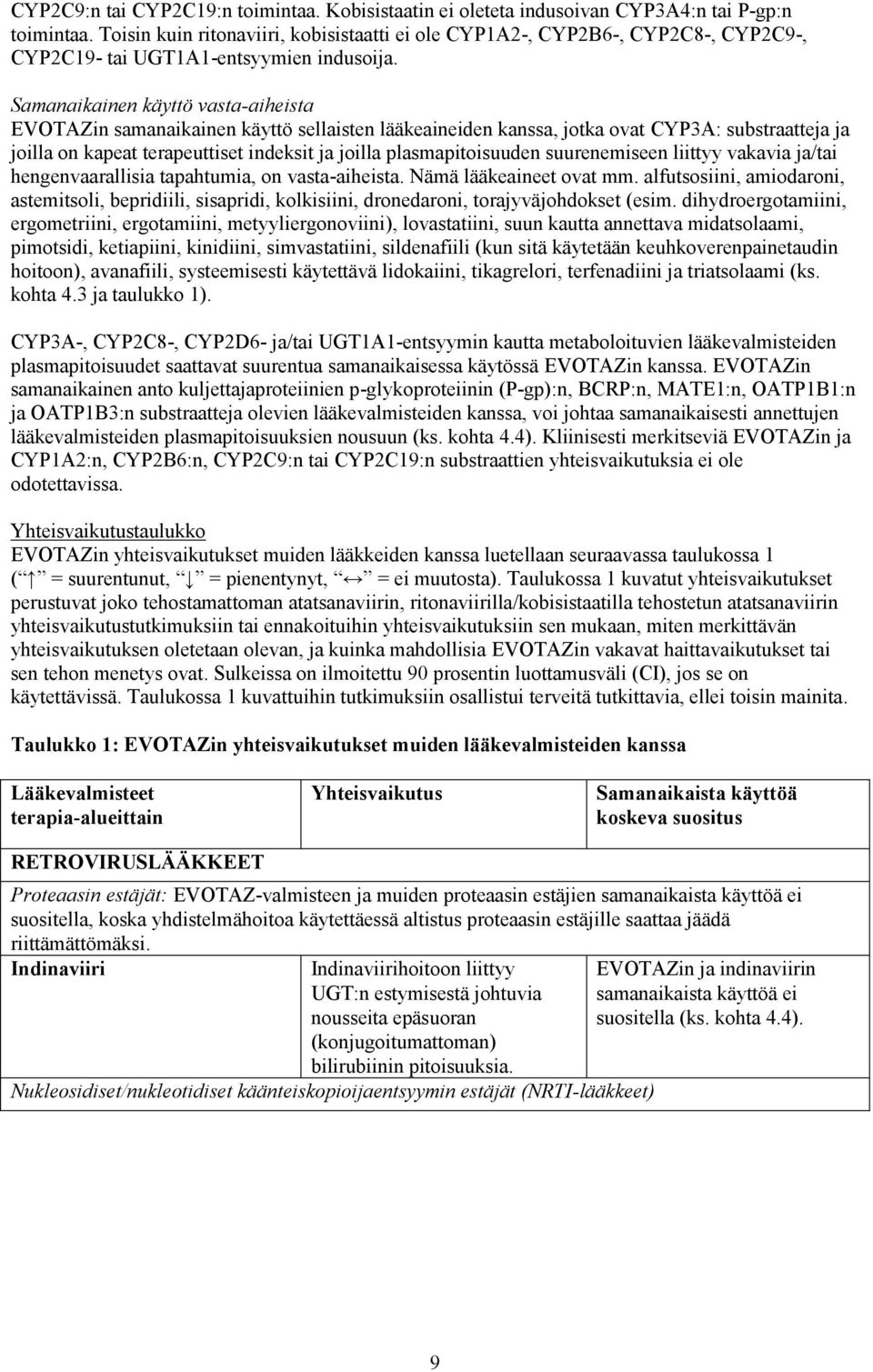 Samanaikainen käyttö vasta-aiheista EVOTAZin samanaikainen käyttö sellaisten lääkeaineiden kanssa, jotka ovat CYP3A: substraatteja ja joilla on kapeat terapeuttiset indeksit ja joilla