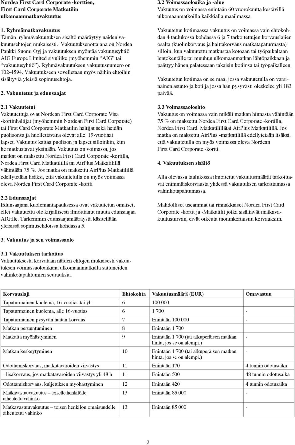 Vakuutukseen sovelletaan myös näihin ehtoihin sisältyviä yleisiä sopimusehtoja. 2. Vakuutetut ja edunsaajat 2.