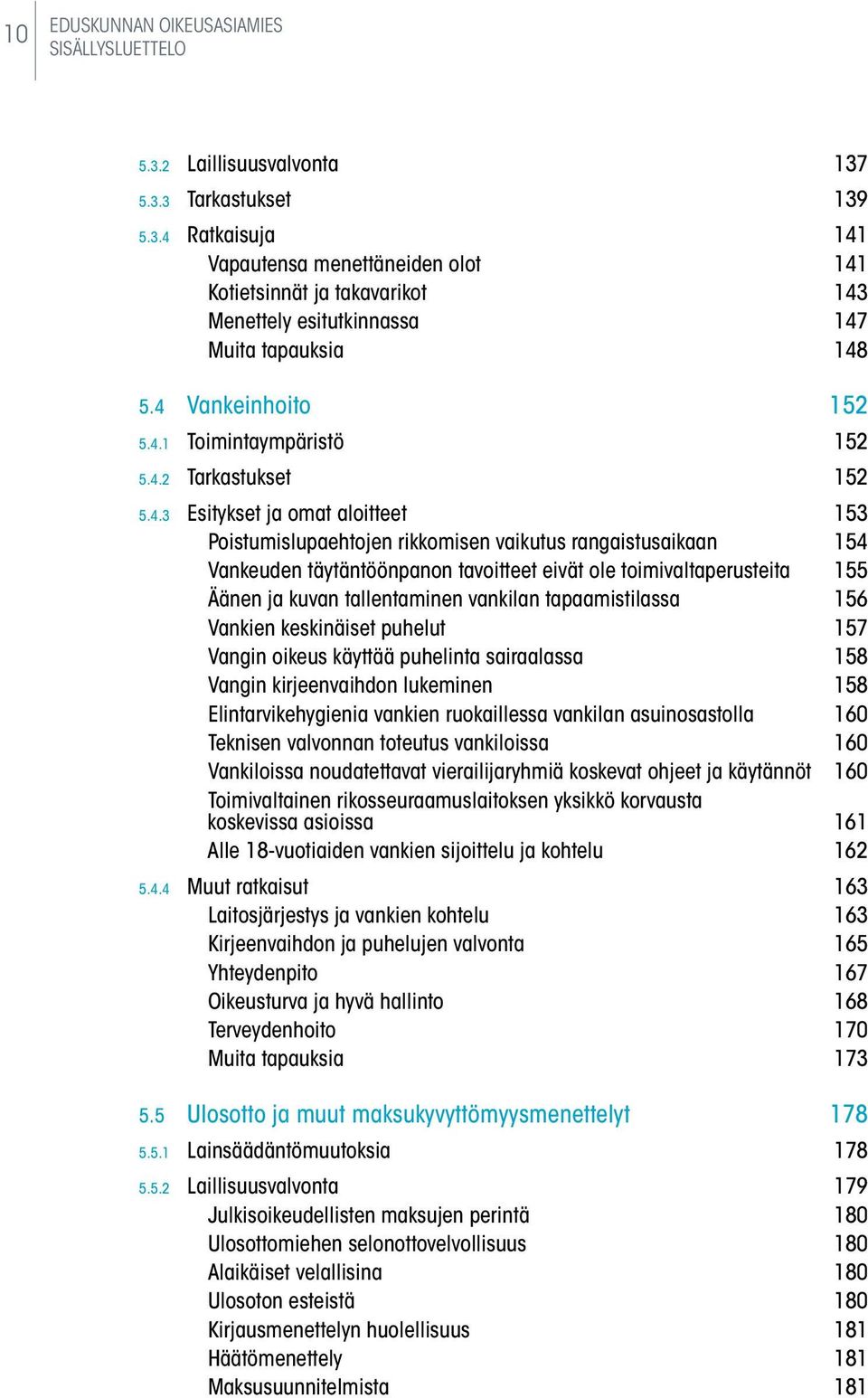 tavoitteet eivät ole toimivaltaperusteita 155 Äänen ja kuvan tallentaminen vankilan tapaamistilassa 156 Vankien keskinäiset puhelut 157 Vangin oikeus käyttää puhelinta sairaalassa 158 Vangin