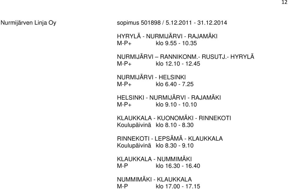 25 HELSINKI - NURMIJÄRVI - RAJAMÄKI M-P+ klo 9.10-10.10 KLAUKKALA - KUONOMÄKI - RINNEKOTI Koulupäivinä klo 8.10-8.