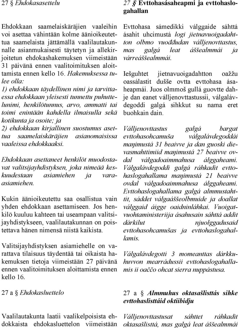 Hakemuksessa tulee olla: 1) ehdokkaan täydellinen nimi ja tarvittaessa ehdokkaan yleisesti tunnettu puhuttelunimi, henkilötunnus, arvo, ammatti tai toimi enintään kahdella ilmaisulla sekä kotikunta