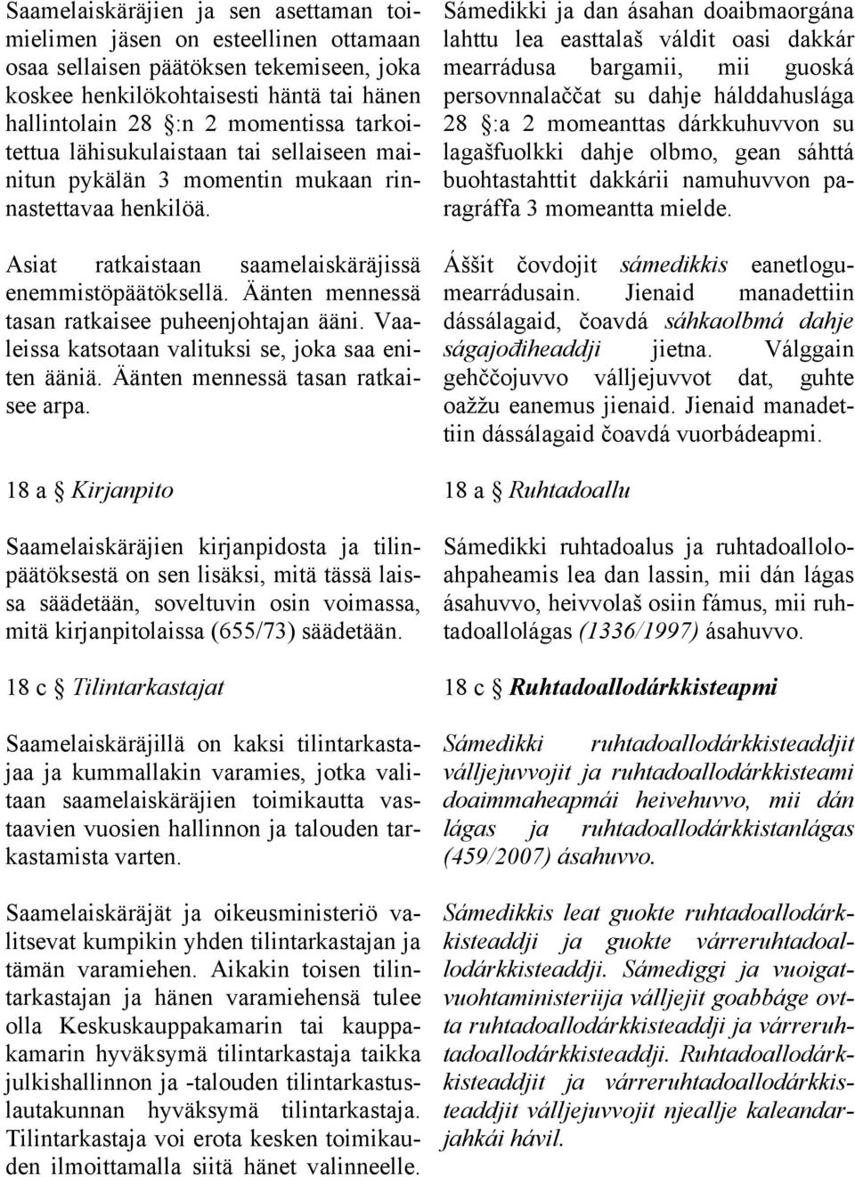 Äänten mennessä tasan ratkaisee puheenjohtajan ääni. Vaaleissa katsotaan valituksi se, joka saa eniten ääniä. Äänten mennessä tasan ratkaisee arpa.