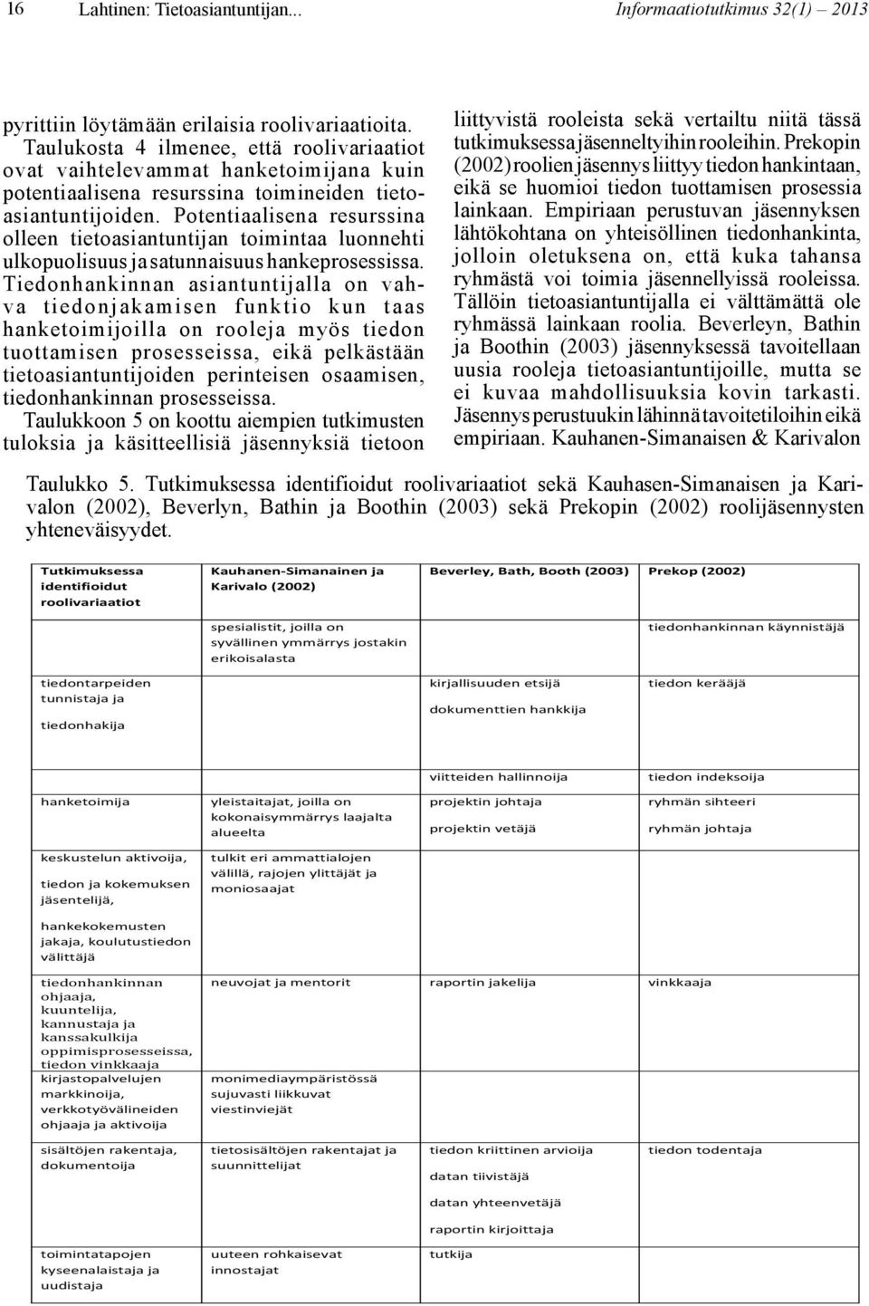 Potentiaalisena resurssina olleen tietoasiantuntijan toimintaa luonnehti ulkopuolisuus ja satunnaisuus hankeprosessissa.
