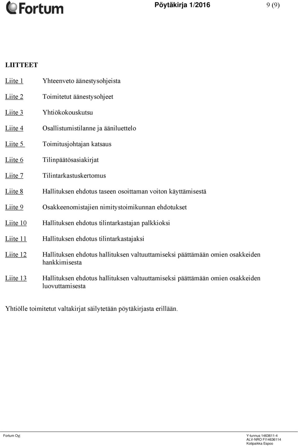 käyttämisestä Osakkeenomistajien nimitystoimikunnan ehdotukset Hallituksen ehdotus tilintarkastajan palkkioksi Hallituksen ehdotus tilintarkastajaksi Hallituksen ehdotus hallituksen