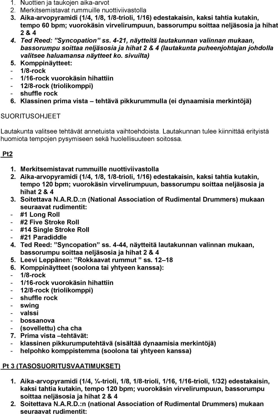 4-21, näytteitä lautakunnan valinnan mukaan, bassorumpu soittaa neljäsosia ja hihat 2 & 4 (lautakunta puheenjohtajan johdolla valitsee haluamansa näytteet ko. sivuilta) 5.