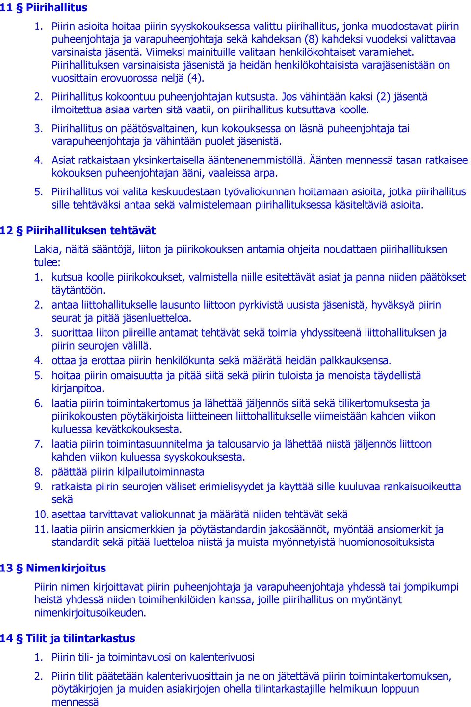 Viimeksi mainituille valitaan henkilökohtaiset varamiehet. Piirihallituksen varsinaisista jäsenistä ja heidän henkilökohtaisista varajäsenistään on vuosittain erovuorossa neljä (4). 2.