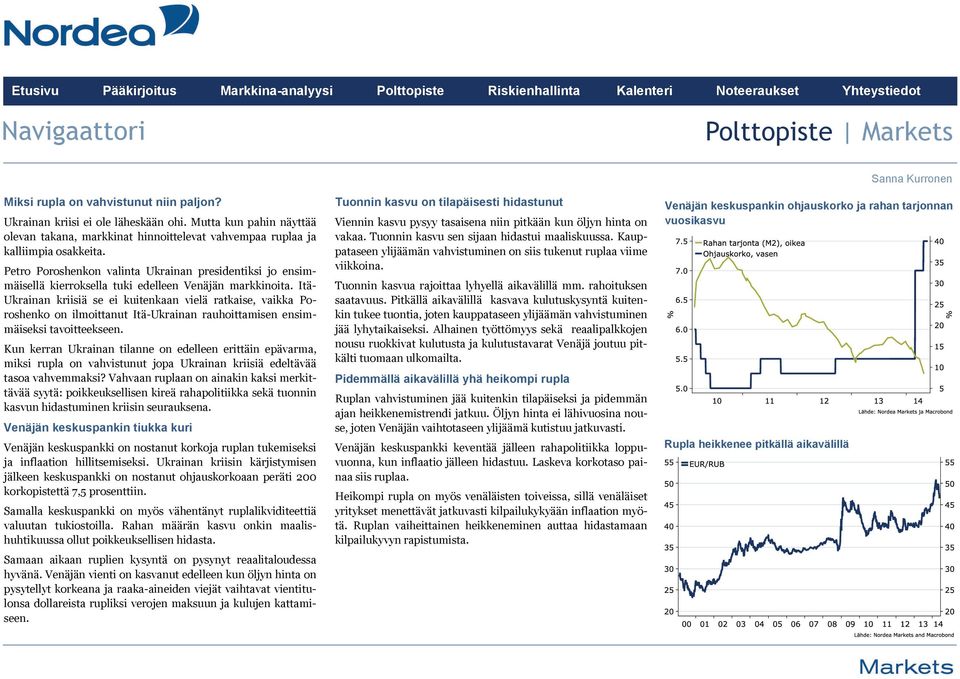 Petro Poroshenkon valinta Ukrainan presidentiksi jo ensimmäisellä kierroksella tuki edelleen Venäjän markkinoita.