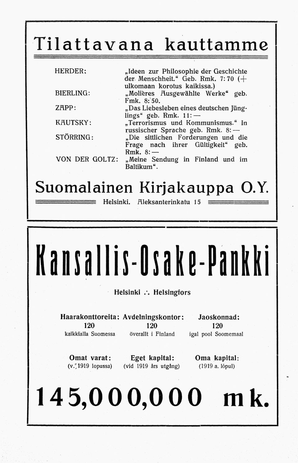 Rmk. 8: Meine Sendung in Finland und im Baltikum". Suomalainen Kirjakauppa O.Y. : =:j E., = Helsinki.