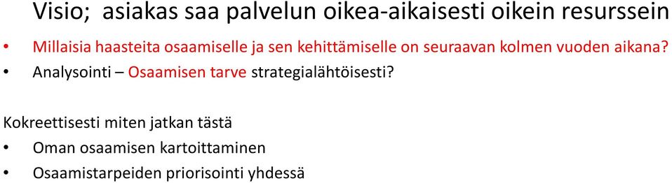 aikana? Analysointi Osaamisen tarve strategialähtöisesti?