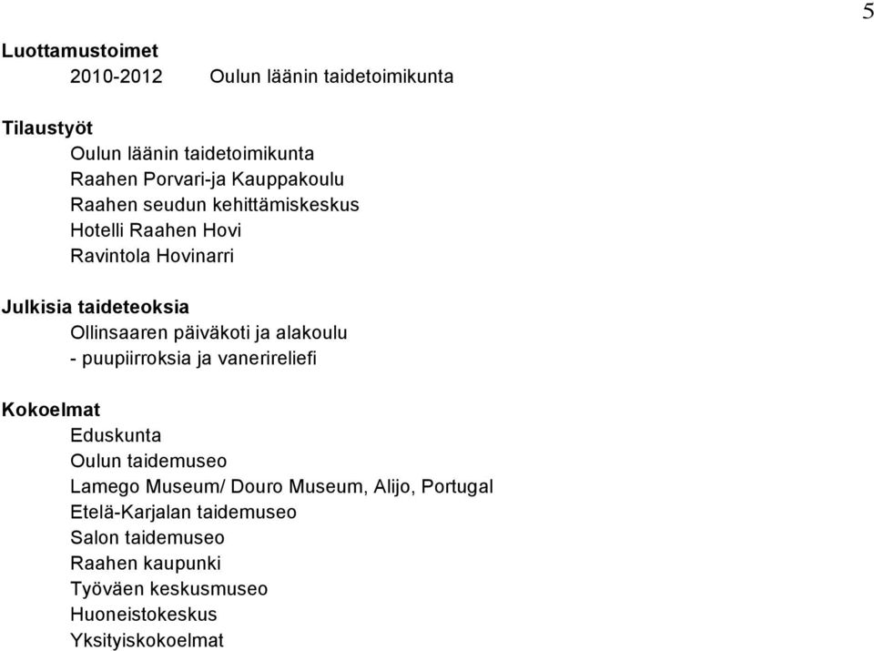 päiväkoti ja alakoulu - puupiirroksia ja vanerireliefi Kokoelmat Eduskunta Oulun taidemuseo Lamego Museum/ Douro Museum,