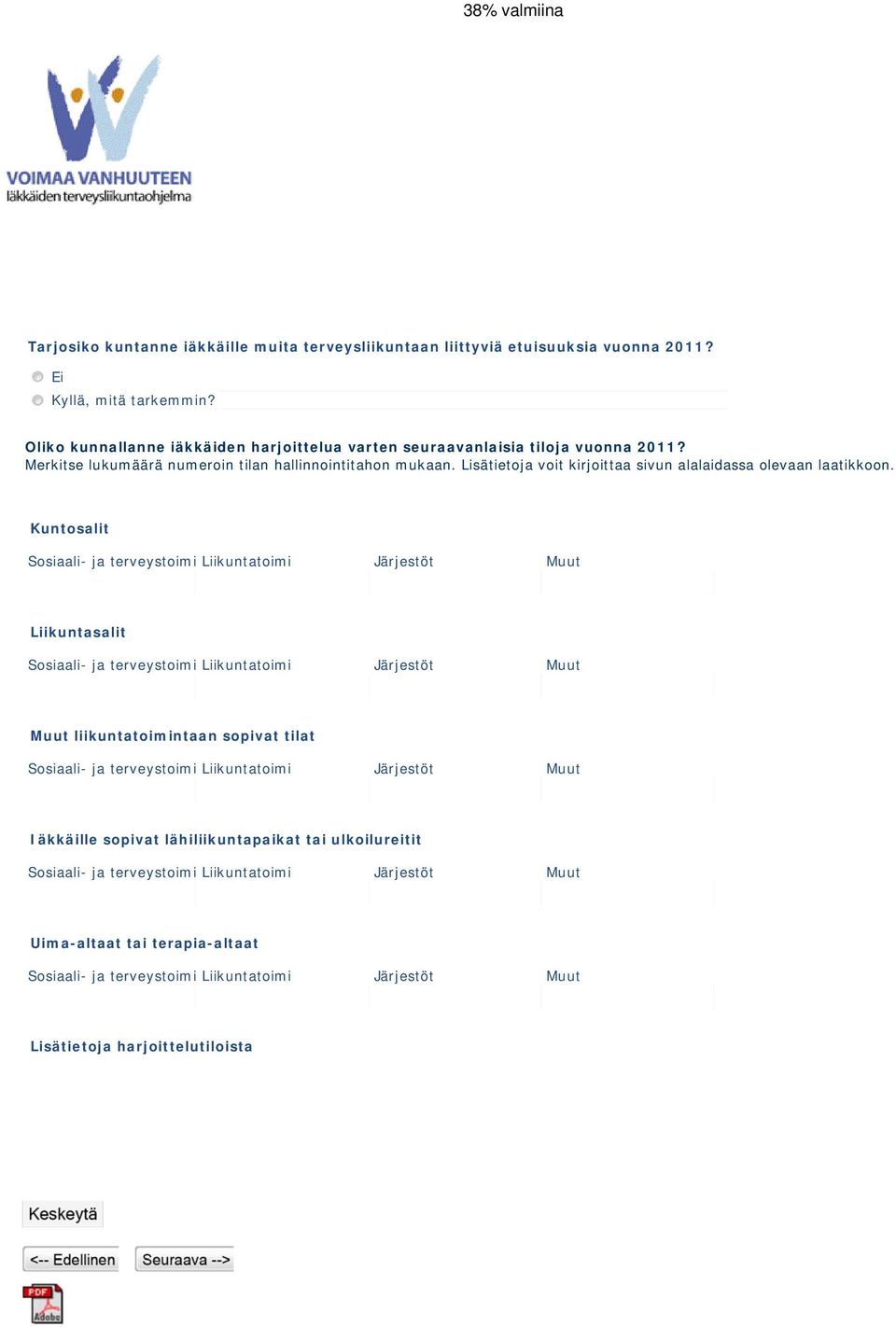 Merkitse lukumäärä numeroin tilan hallinnointitahon mukaan. Lisätietoja voit kirjoittaa sivun alalaidassa olevaan laatikkoon.