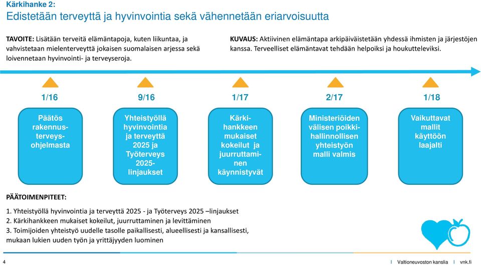 Terveelliset elämäntavat tehdään helpoiksi ja houkutteleviksi.