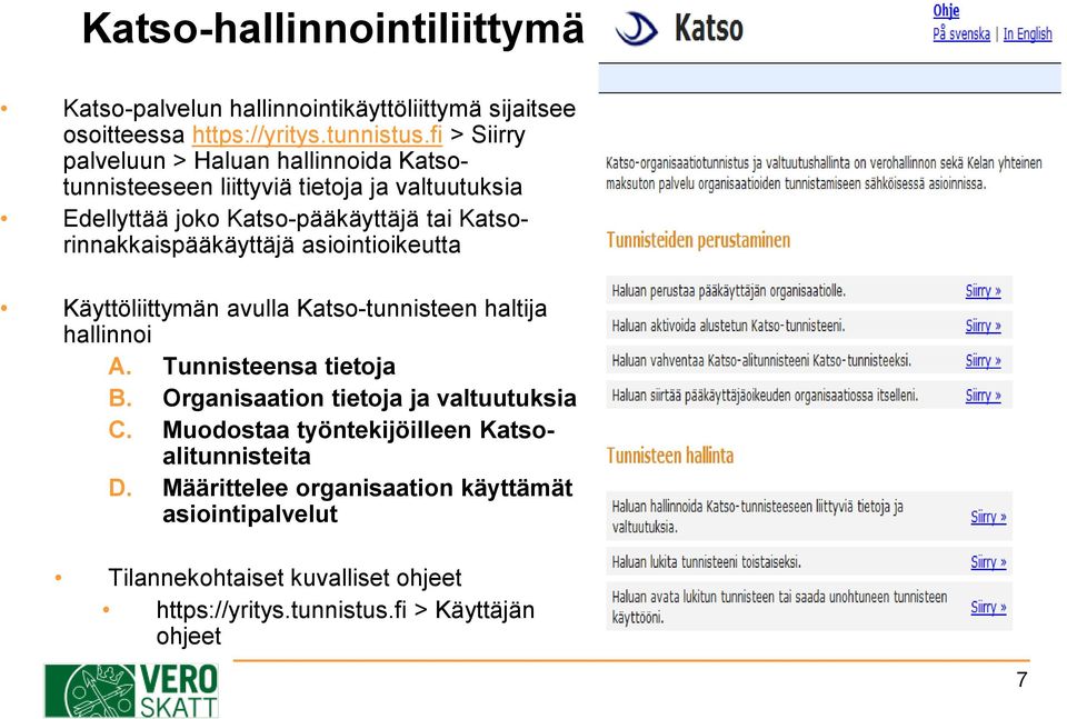 Katsorinnakkaispääkäyttäjä asiointioikeutta Käyttöliittymän avulla Katso-tunnisteen haltija hallinnoi A. Tunnisteensa tietoja B.