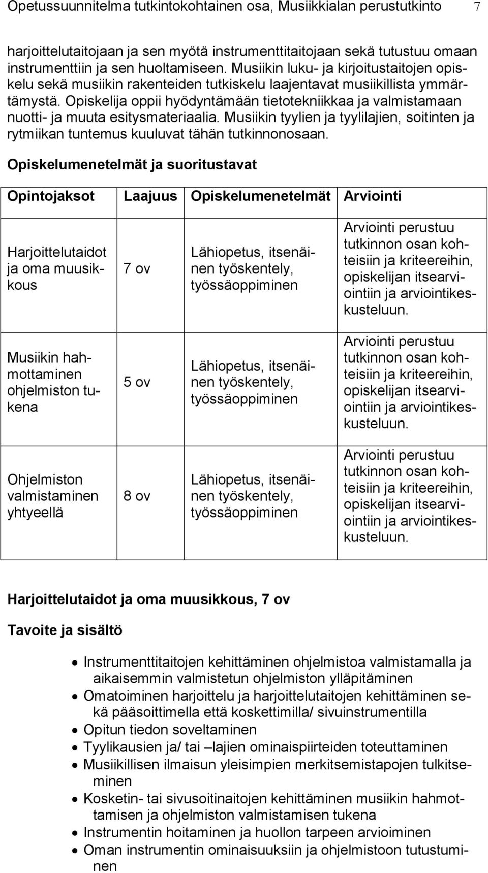 Opiskelija oppii hyödyntämään tietotekniikkaa ja valmistamaan nuotti- ja muuta esitysmateriaalia. Musiikin tyylien ja tyylilajien, soitinten ja rytmiikan tuntemus kuuluvat tähän tutkinnonosaan.