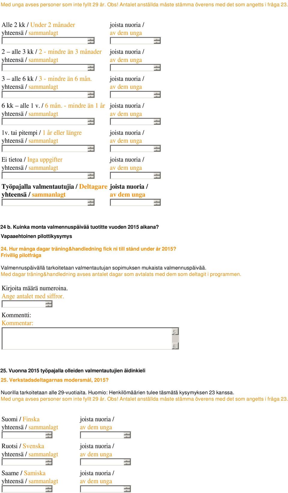tai pitempi / 1 år eller längre Ei tietoa / Inga uppgifter Työpajalla valmentautujia / Deltagare 24 b. Kuinka monta valmennuspäivää tuotitte vuoden 201 aikana? Vapaaehtoinen pilottikysymys 24.