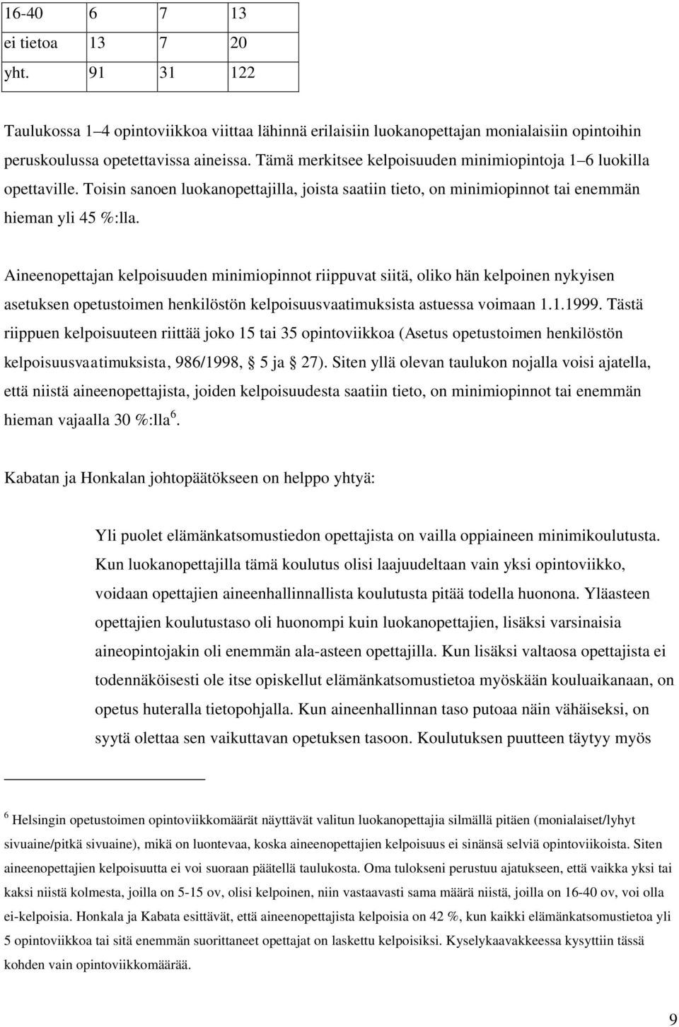 Aineenopettajan kelpoisuuden minimiopinnot riippuvat siitä, oliko hän kelpoinen nykyisen asetuksen opetustoimen henkilöstön kelpoisuusvaatimuksista astuessa voimaan 1.1.1999.