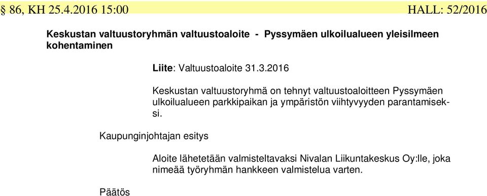 yleisilmeen kohentaminen Liite: Valtuustoaloite 31