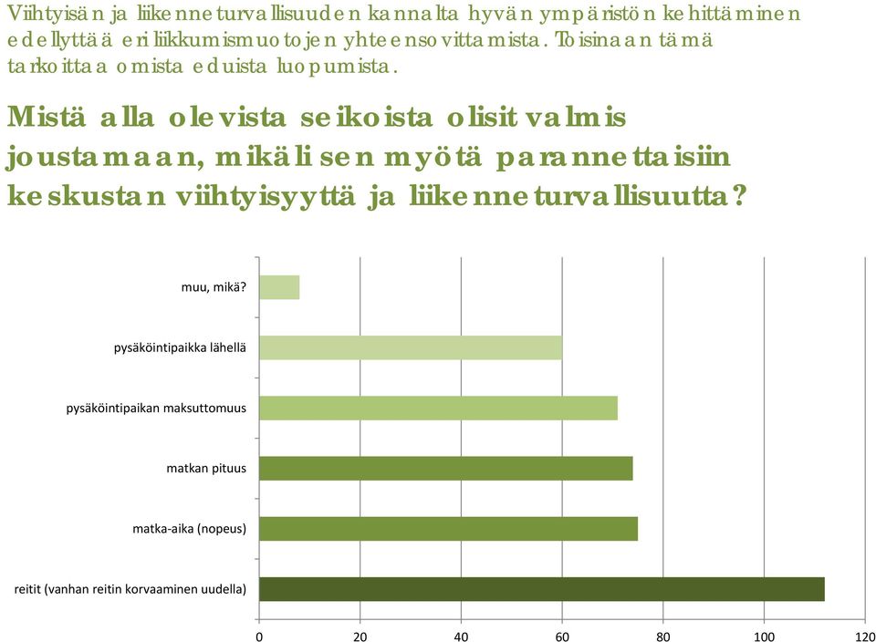 Mistä alla olevista seikoista olisit valmis joustamaan, mikäli sen myötä parannettaisiin keskustan viihtyisyyttä ja