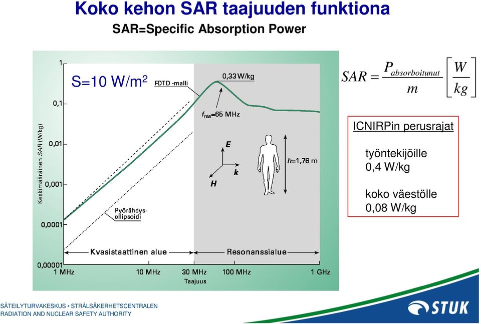 absorboitunut W SAR = m kg ICNIRPin