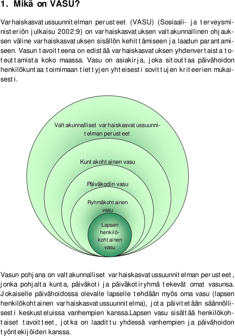 laadun parantamiseen. Vasun tavoitteena on edistää varhaiskasvatuksen yhdenvertaista toteuttamista koko maassa.