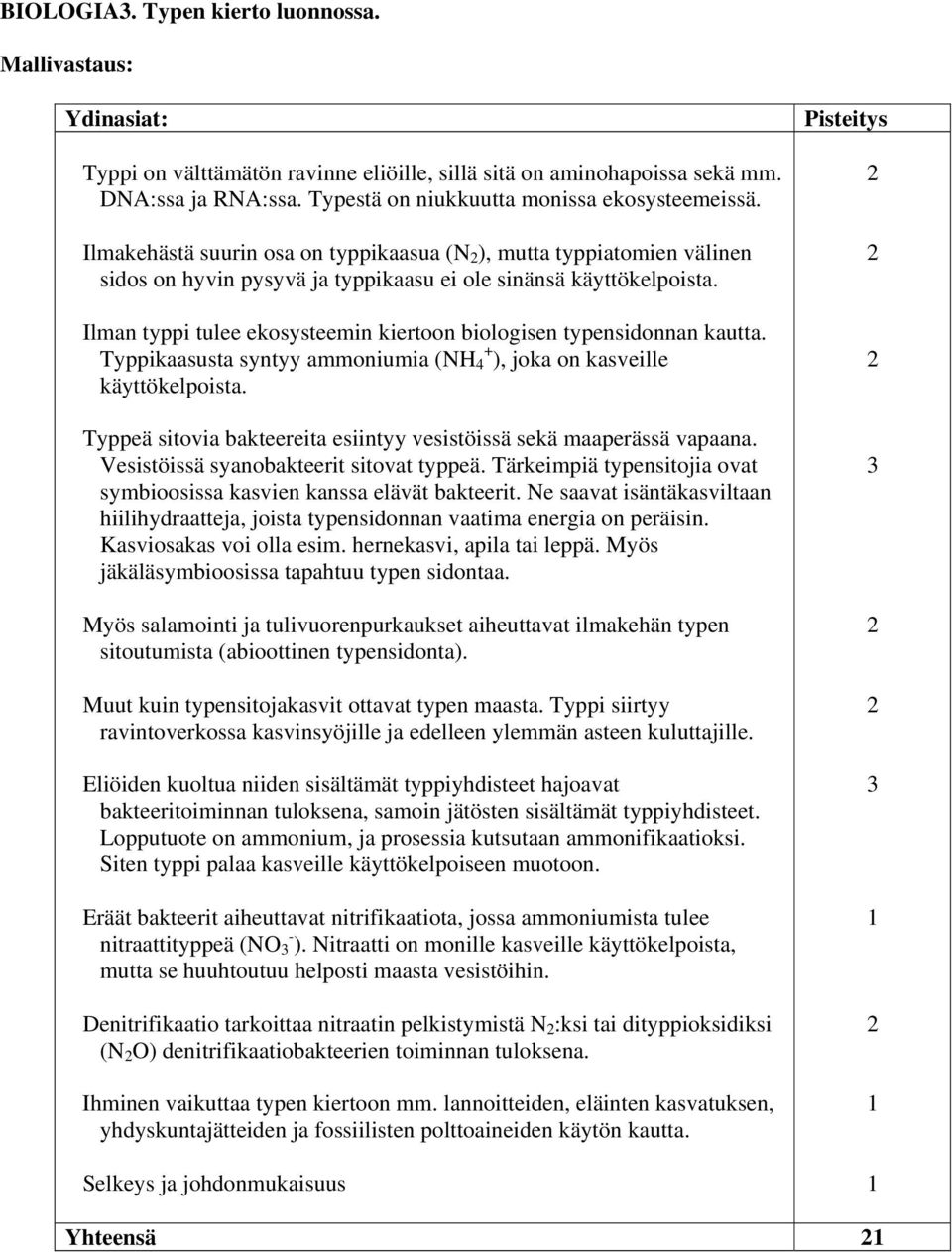 Ilman typpi tulee ekosysteemin kiertoon biologisen typensidonnan kautta. Typpikaasusta syntyy ammoniumia (NH 4 + ), joka on kasveille käyttökelpoista.